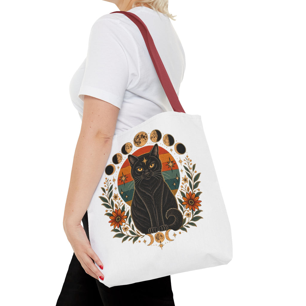 Mystic Black Cat Moon Phases Tote Bag
