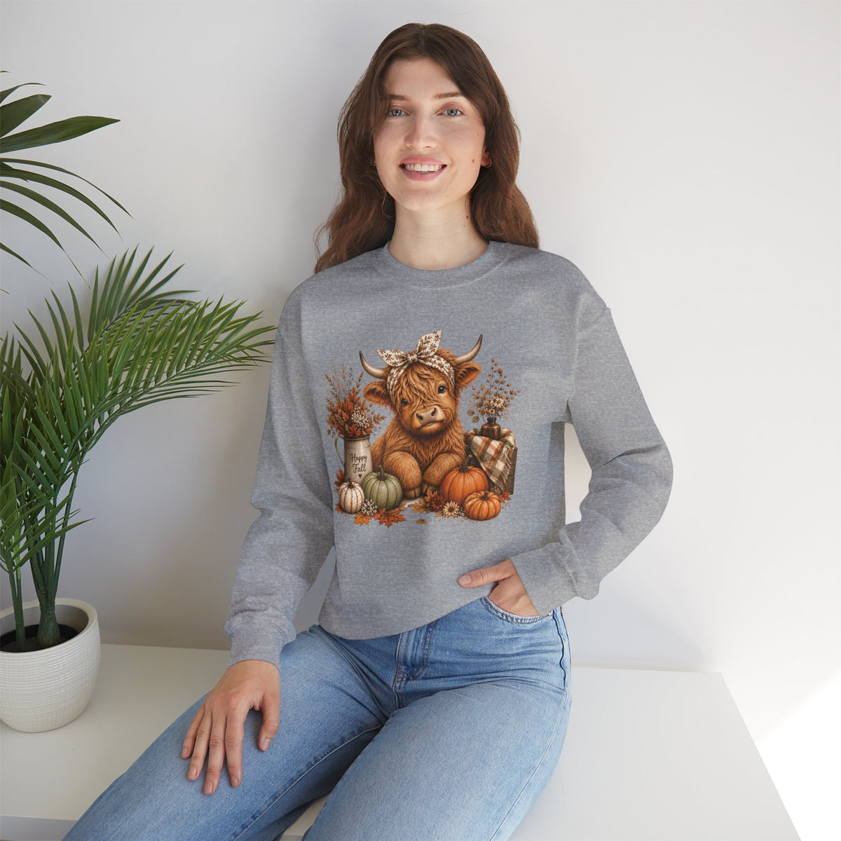 Autumn Highland Cow Cozy Fall Crewneck Sweatshirt