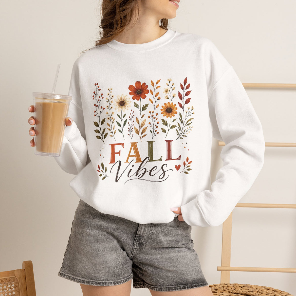 Fall Vibes Floral Crewneck Sweatshirt