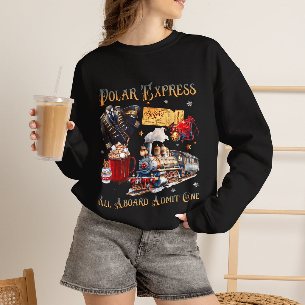 Polar Express All Aboard Christmas Graphic Crewneck Sweatshirt