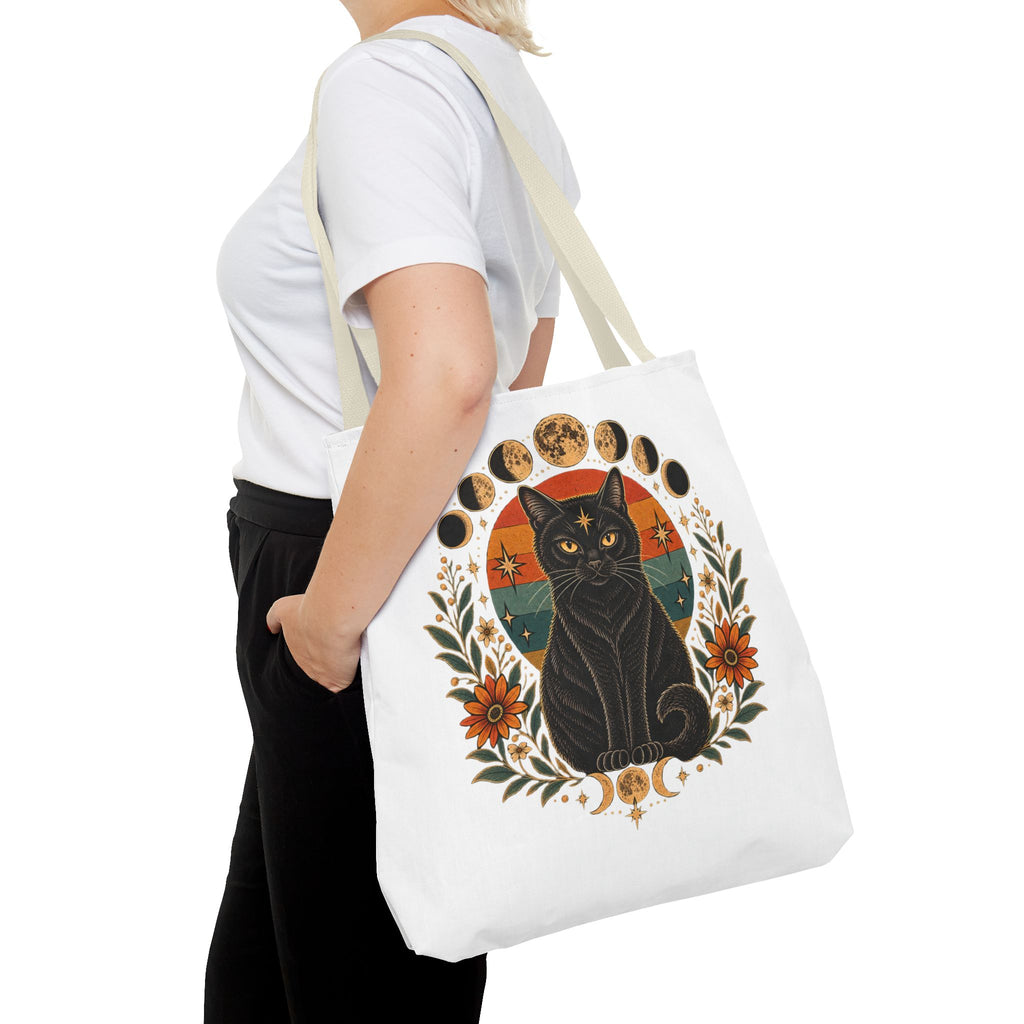 Mystic Black Cat Moon Phases Tote Bag