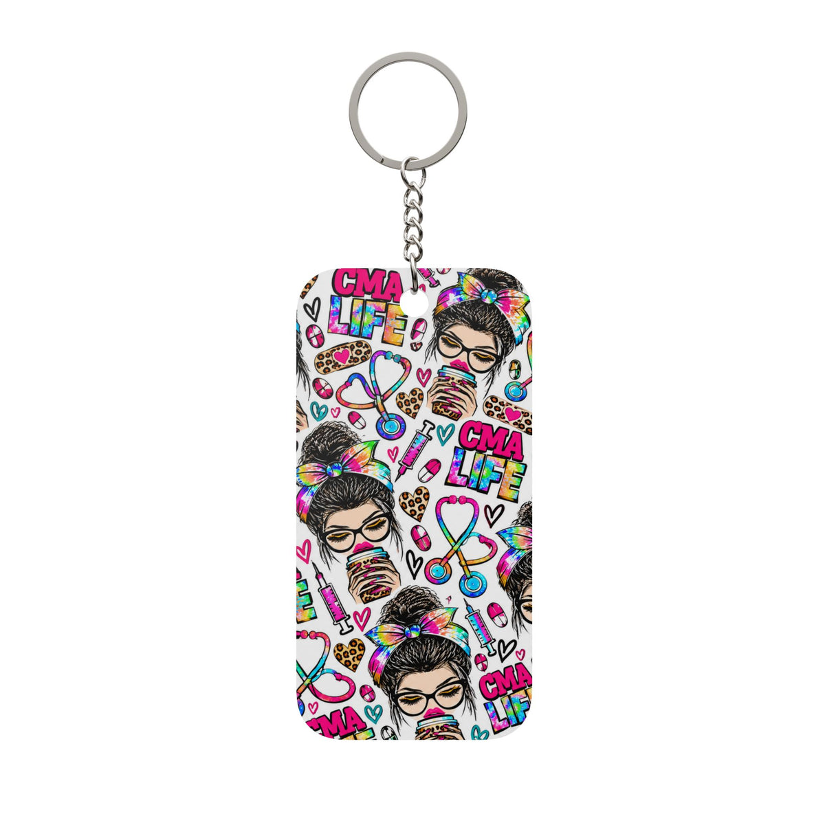 CMA Life Graphic Colorful Nurse Practitioner Stethoscope - Double Sided Keychain