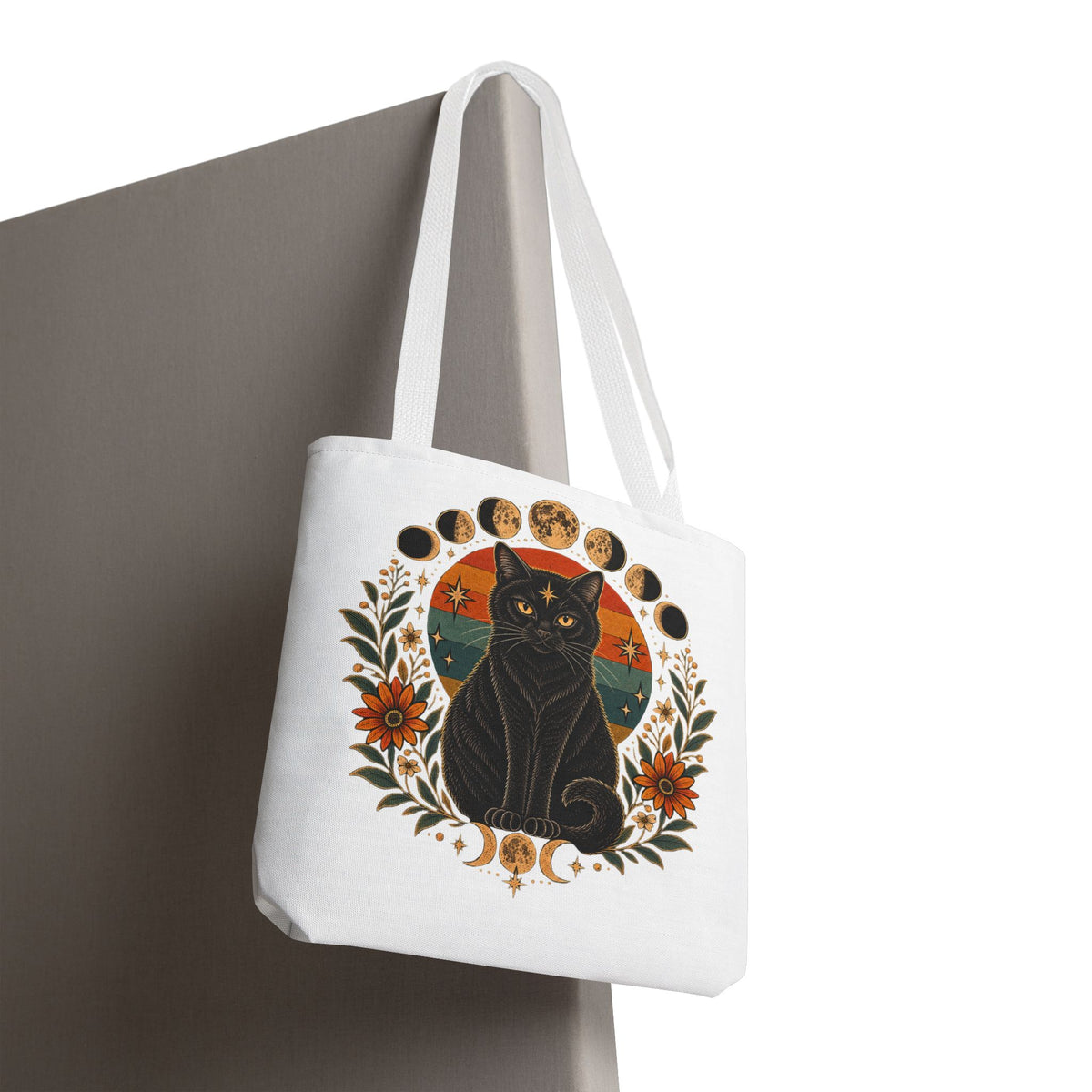 Mystic Black Cat Moon Phases Tote Bag