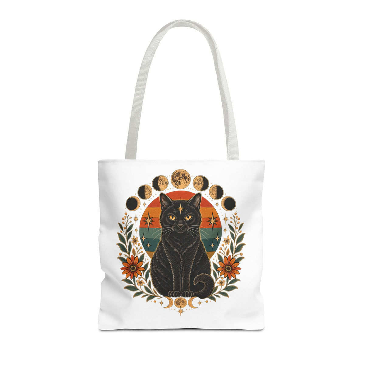 Mystic Black Cat Moon Phases Tote Bag