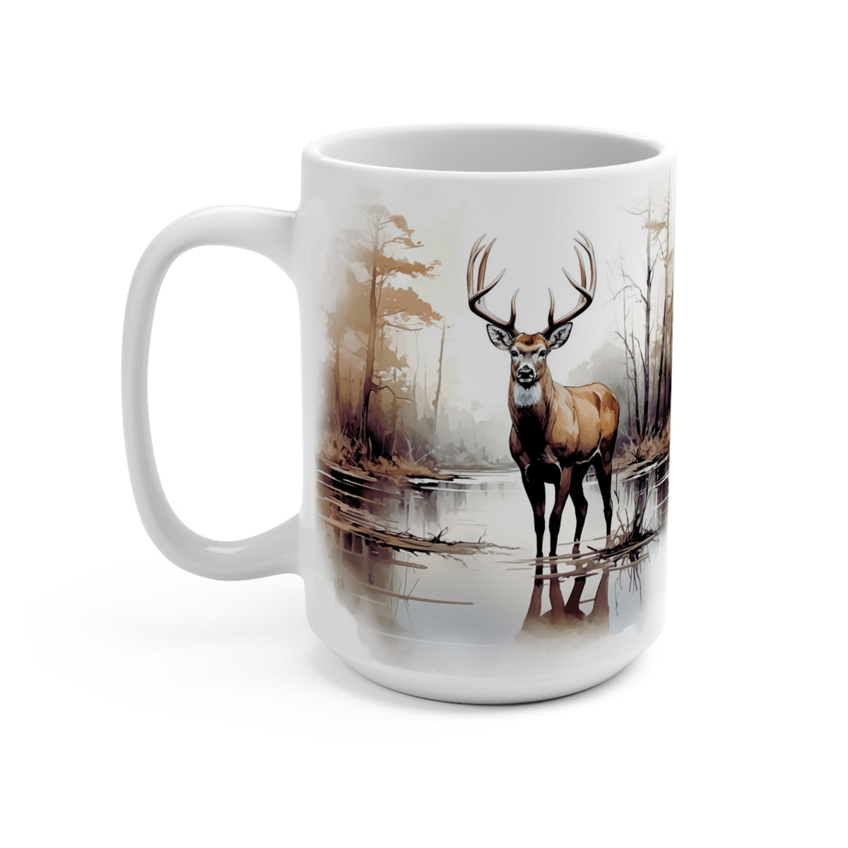 Deer in Misty Forest Wildlife 15oz Ceramic Coffee Mug