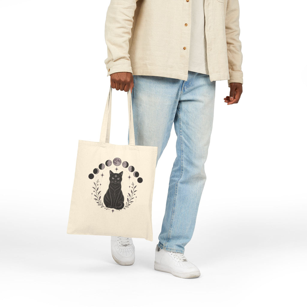 Black Cat Moon Phases Canvas Tote Bag