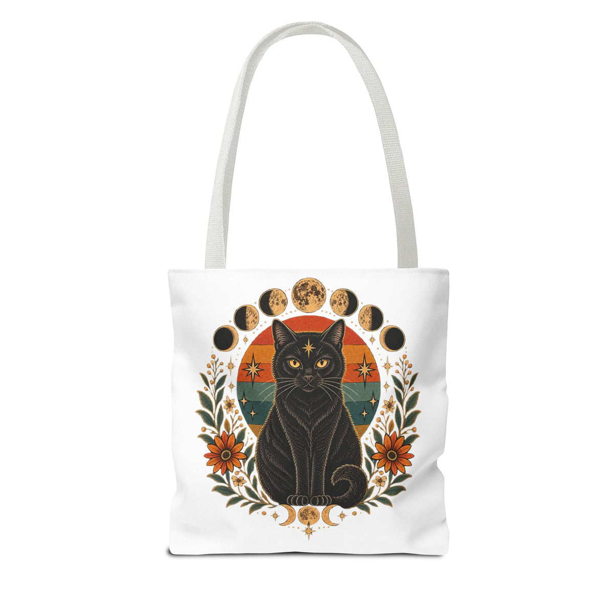 Mystic Black Cat Moon Phases Tote Bag
