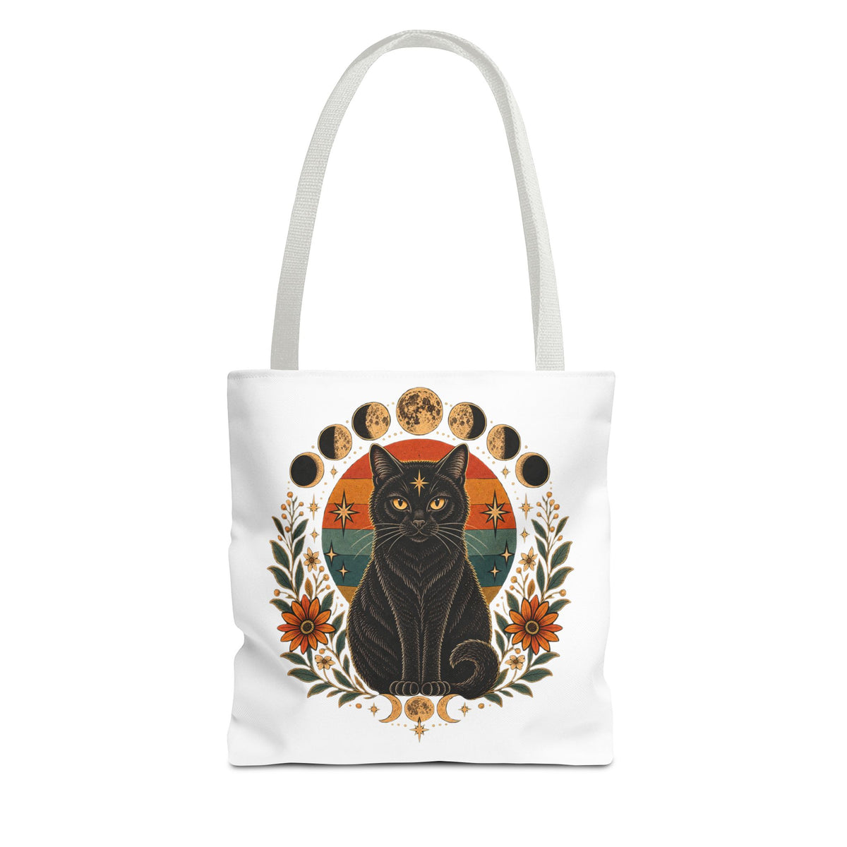 Mystic Black Cat Moon Phases Tote Bag