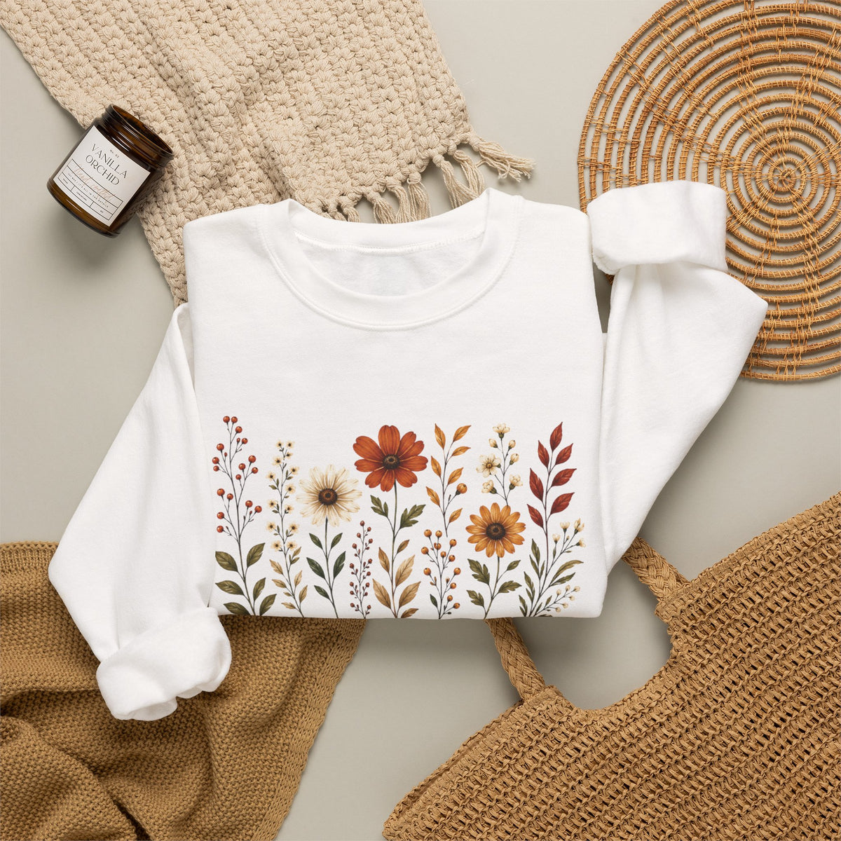 Fall Vibes Floral Crewneck Sweatshirt