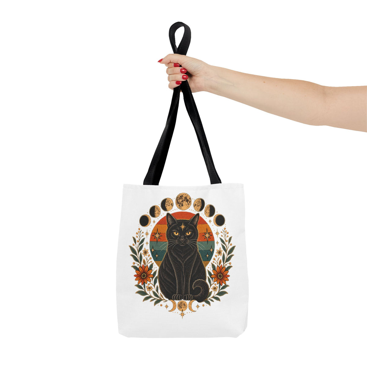 Mystic Black Cat Moon Phases Tote Bag