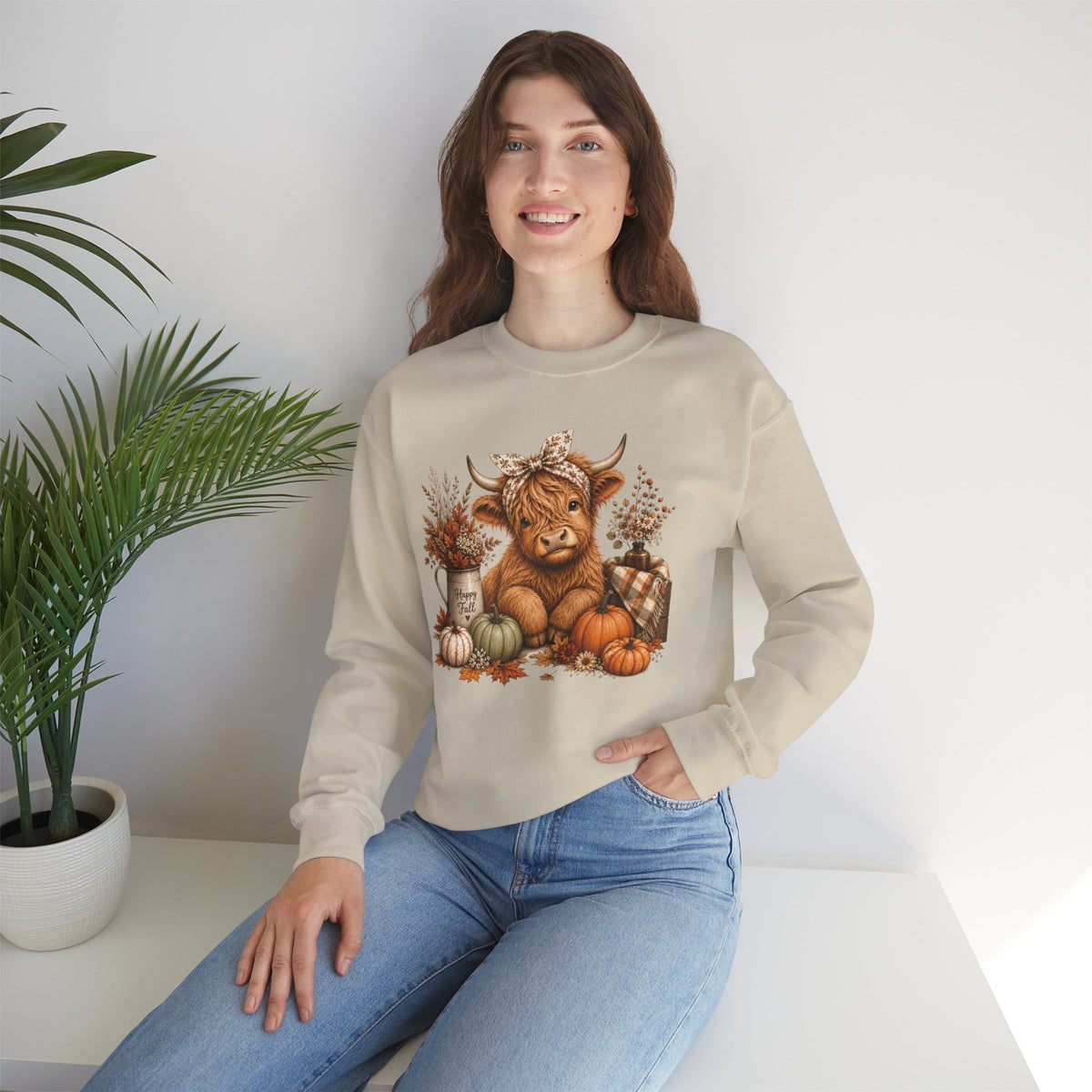 Autumn Highland Cow Cozy Fall Crewneck Sweatshirt