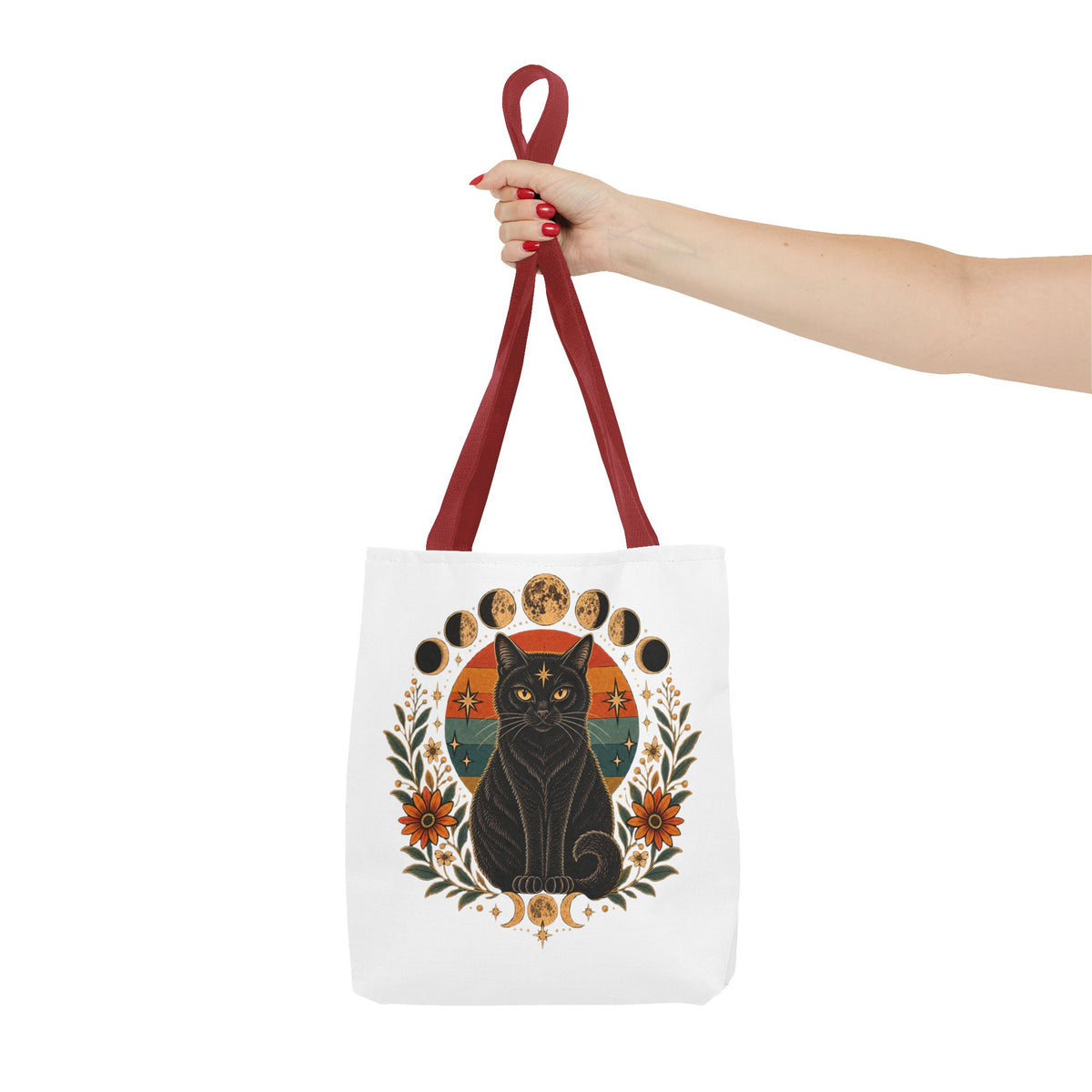 Mystic Black Cat Moon Phases Tote Bag