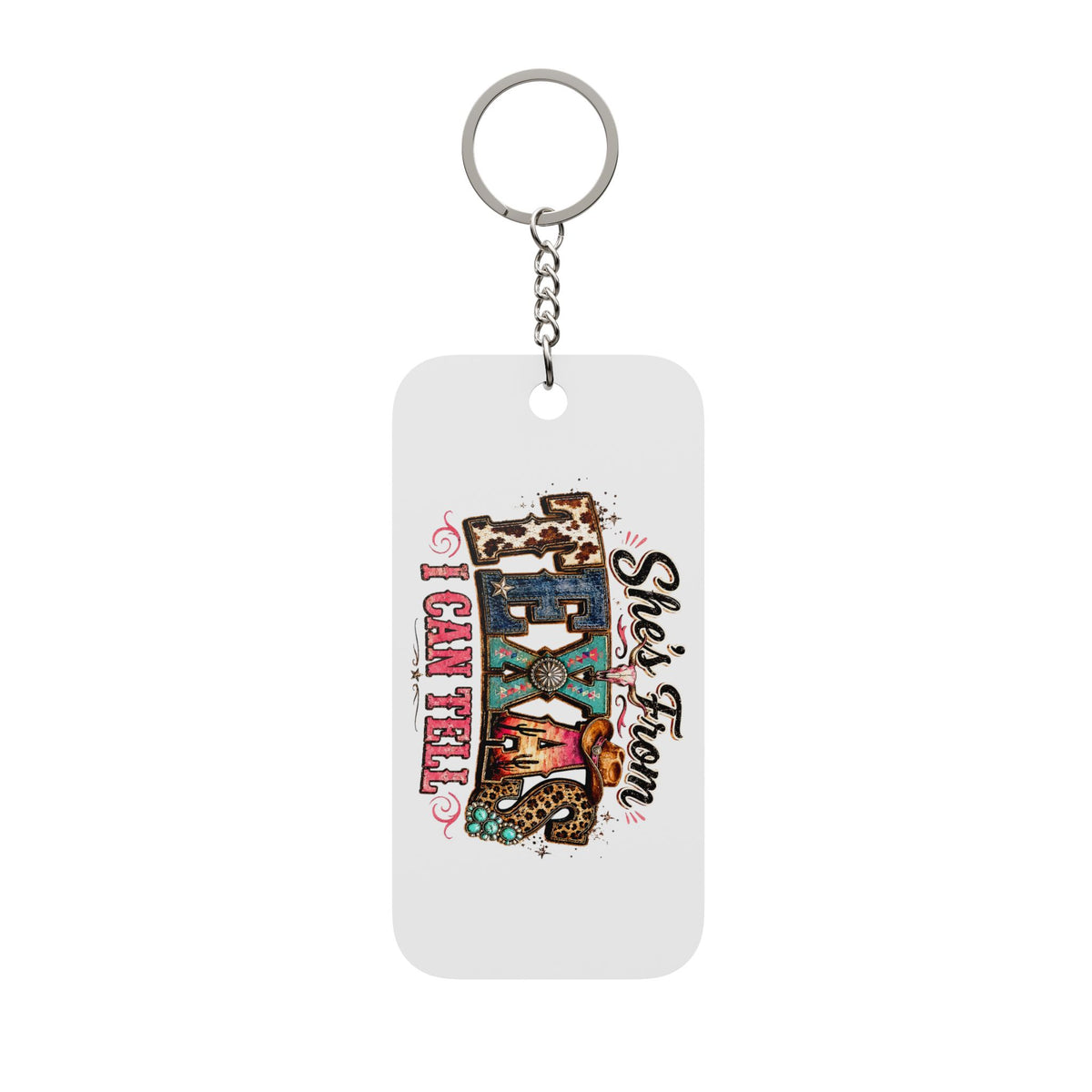 She's From Texas I Can Tell Floral Leopard Design - Double Sided Keychain