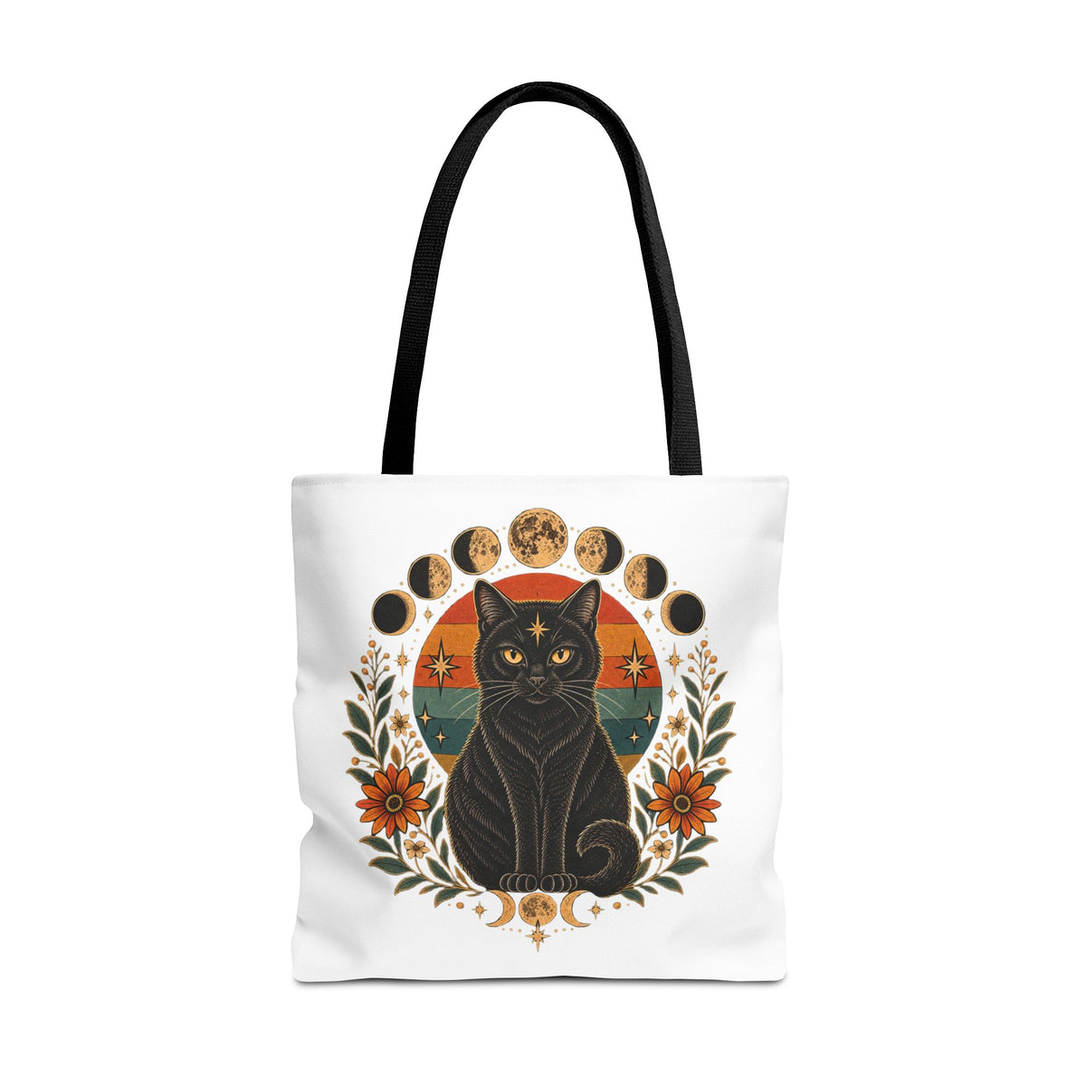 Mystic Black Cat Moon Phases Tote Bag