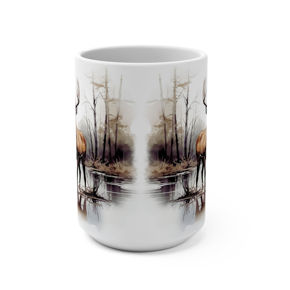 Deer in Misty Forest Wildlife 15oz Ceramic Coffee Mug
