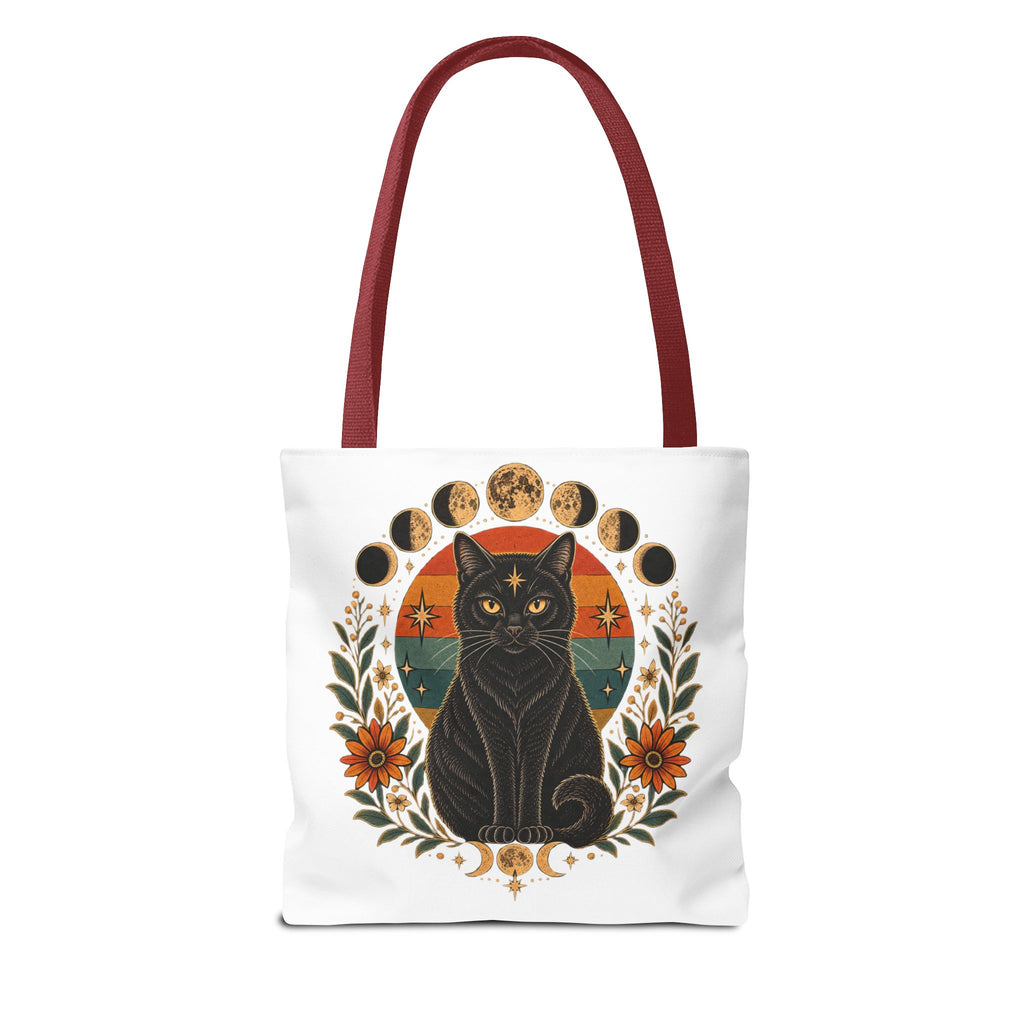 Mystic Black Cat Moon Phases Tote Bag