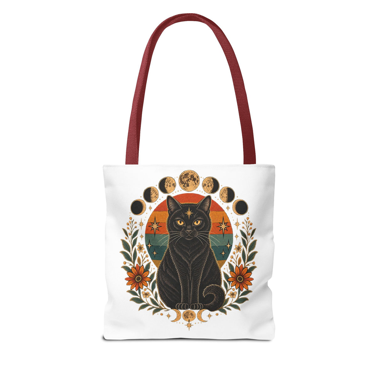 Mystic Black Cat Moon Phases Tote Bag