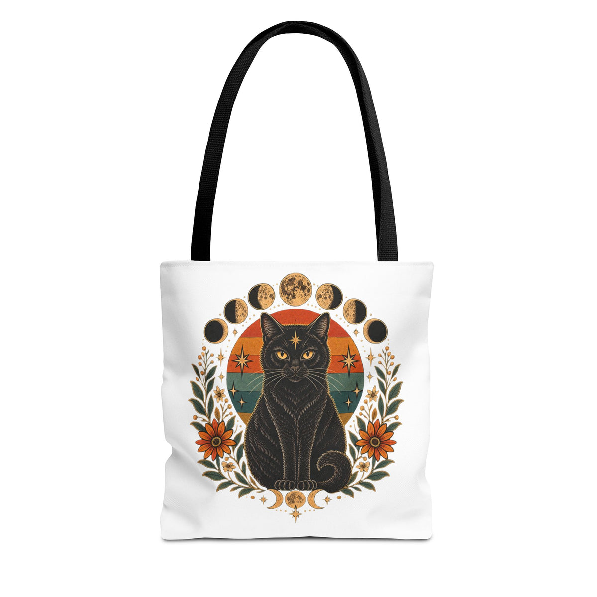 Mystic Black Cat Moon Phases Tote Bag