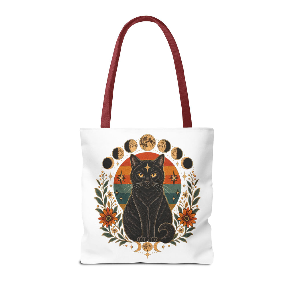 Mystic Black Cat Moon Phases Tote Bag