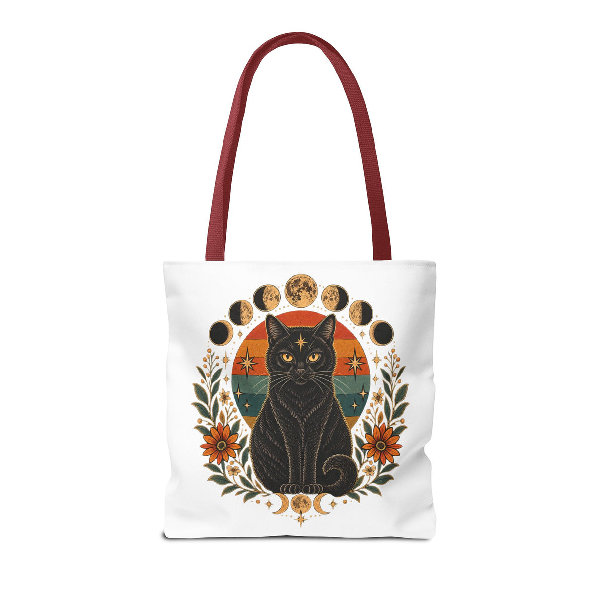 Mystic Black Cat Moon Phases Tote Bag