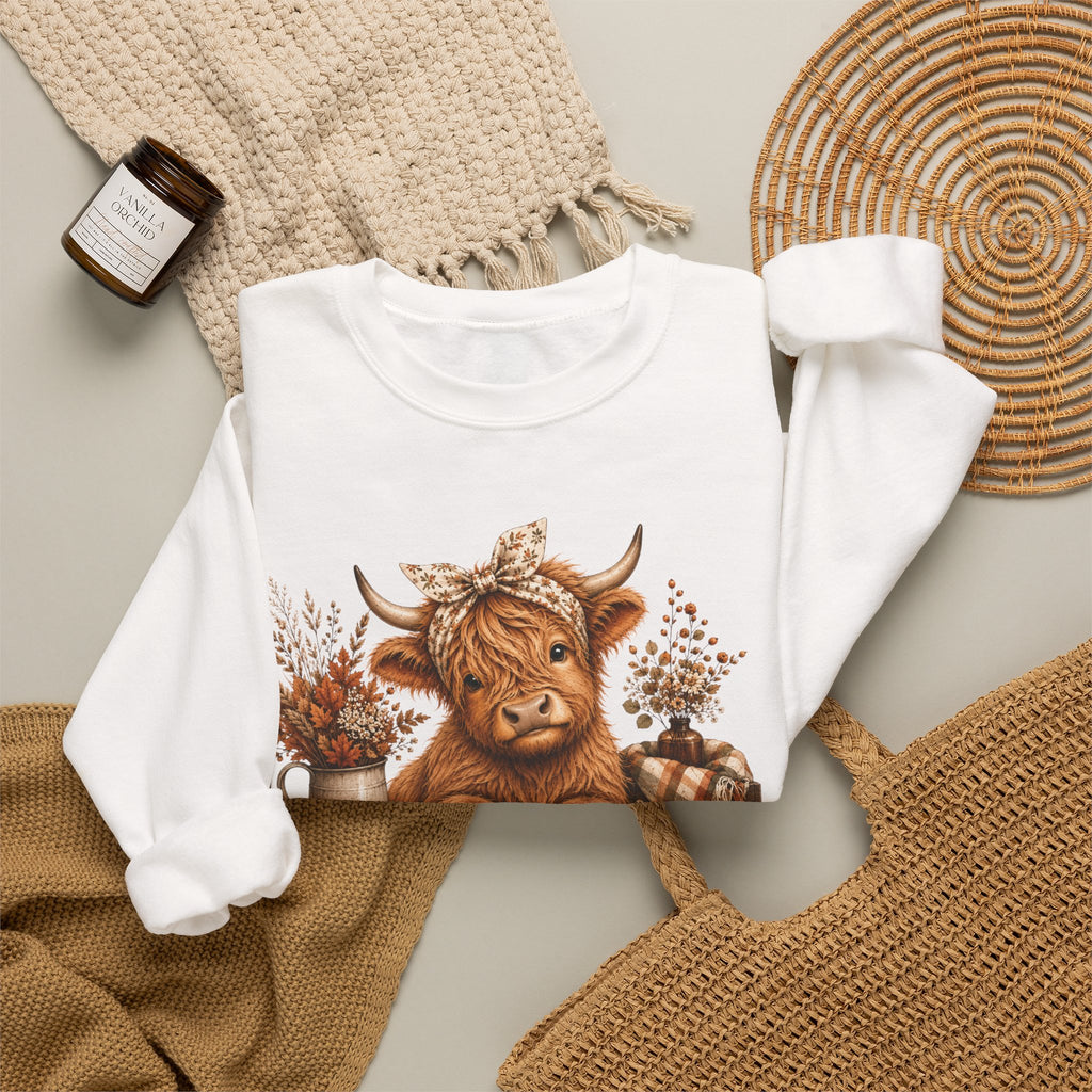Autumn Highland Cow Cozy Fall Crewneck Sweatshirt