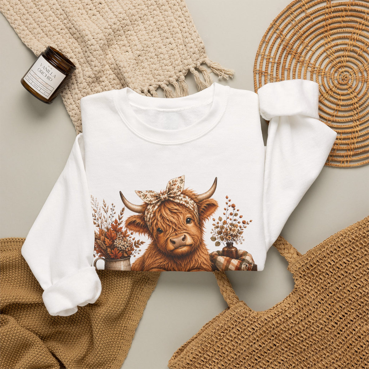 Autumn Highland Cow Cozy Fall Crewneck Sweatshirt