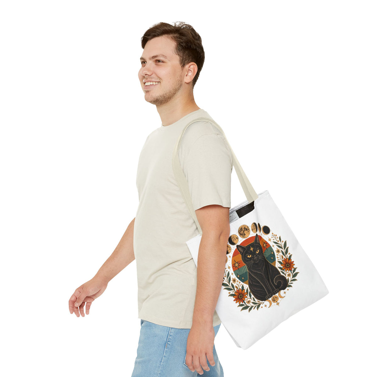 Mystic Black Cat Moon Phases Tote Bag