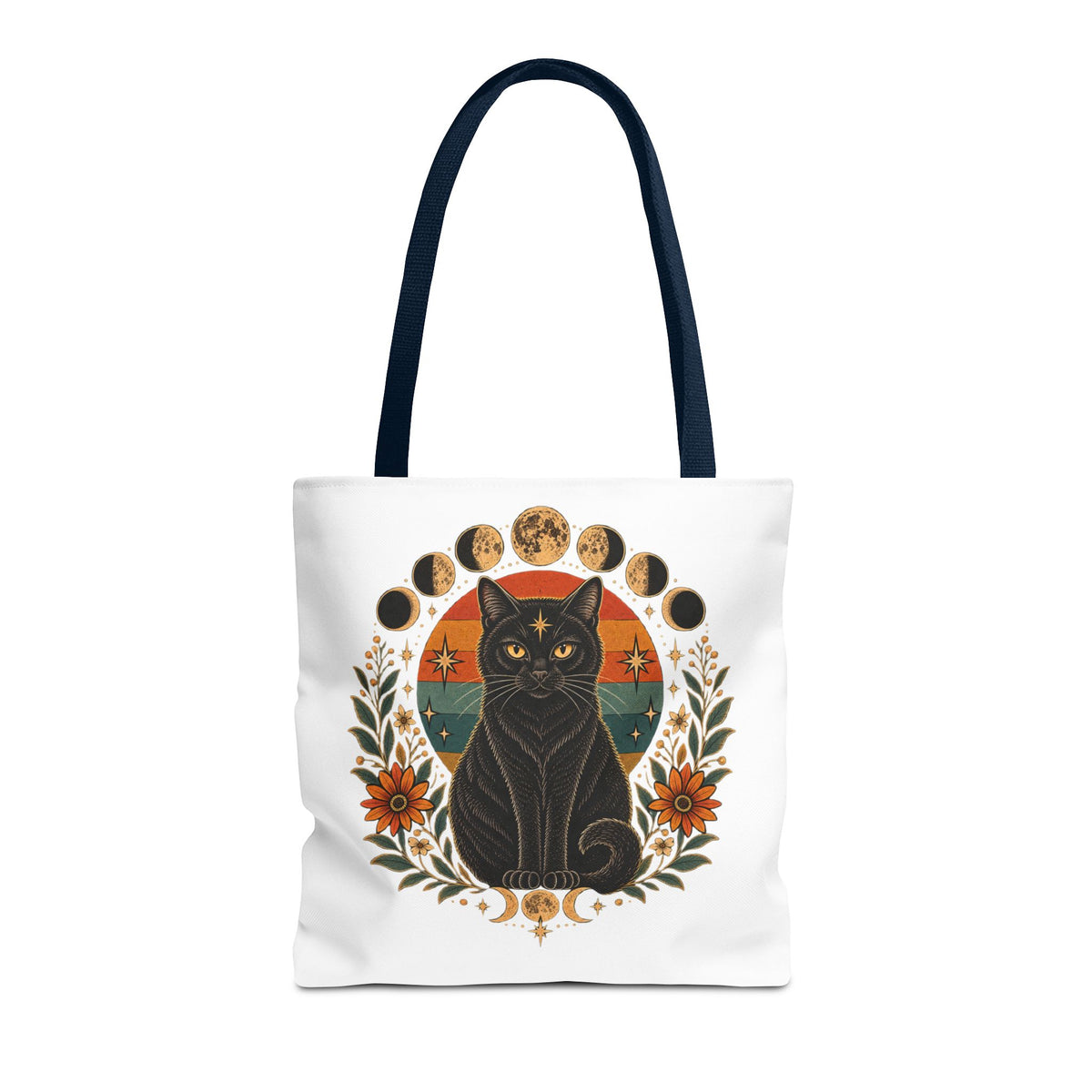 Mystic Black Cat Moon Phases Tote Bag