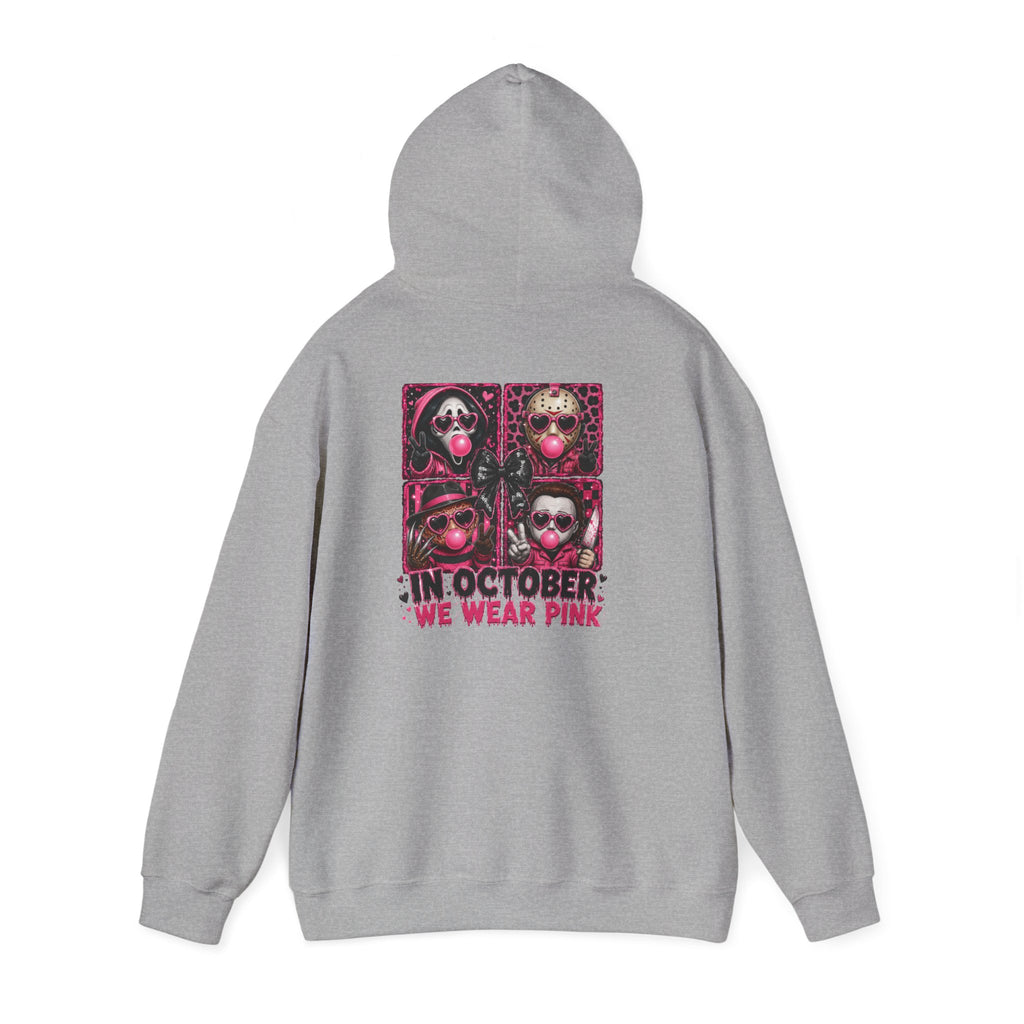 “In October We Wear Pink” Halloween Breast Cancer Awareness Hoodie (Front & Back Design)