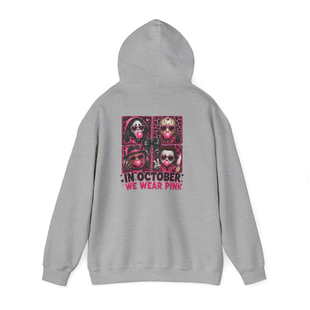 “In October We Wear Pink” Halloween Breast Cancer Awareness Hoodie (Front & Back Design)