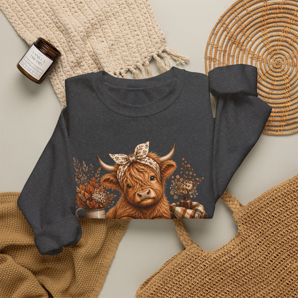 Autumn Highland Cow Cozy Fall Crewneck Sweatshirt