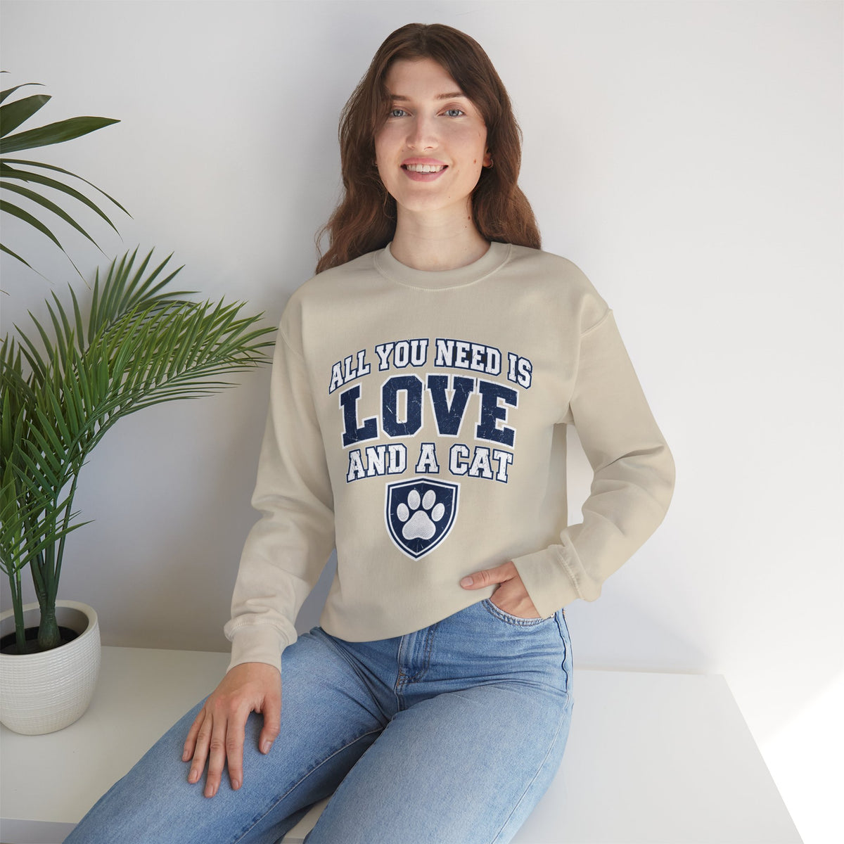 All You Need Is Love and a Cat Crewneck Sweatshirt