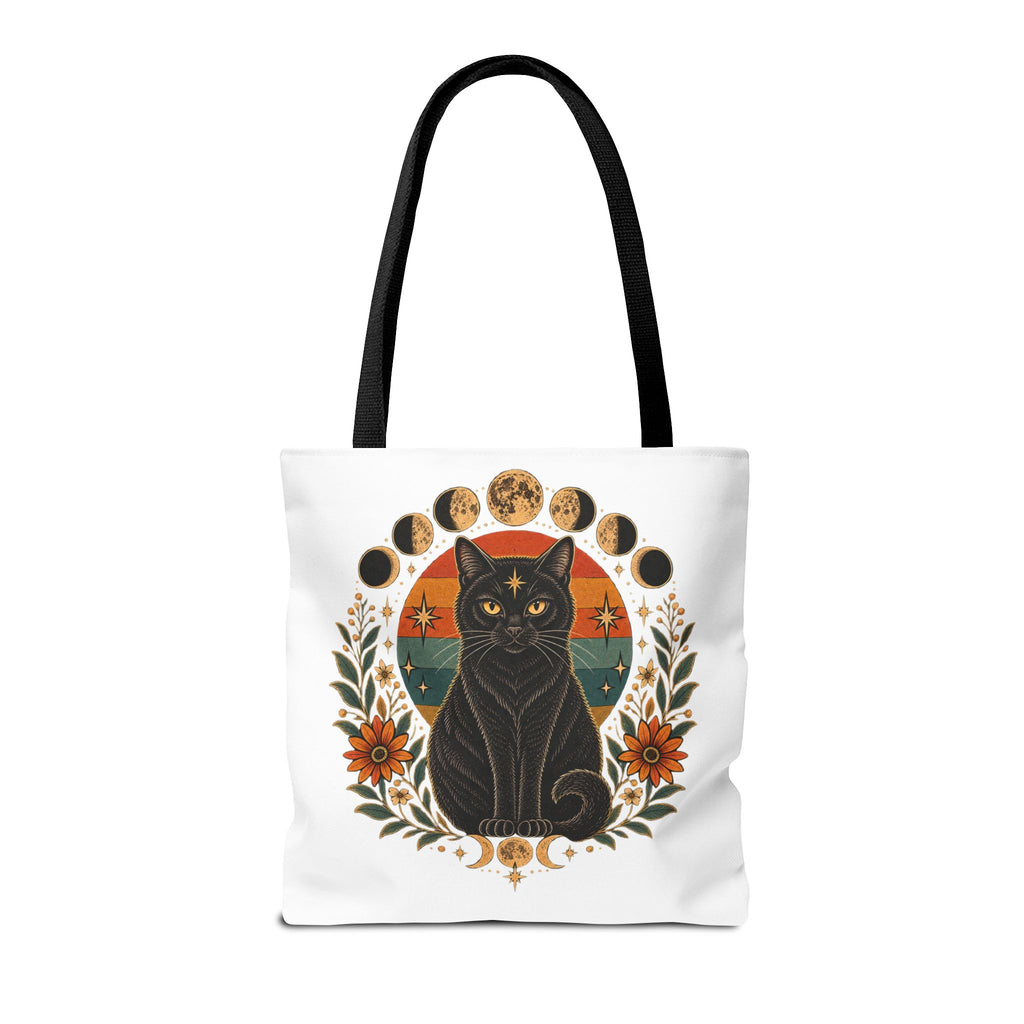 Mystic Black Cat Moon Phases Tote Bag