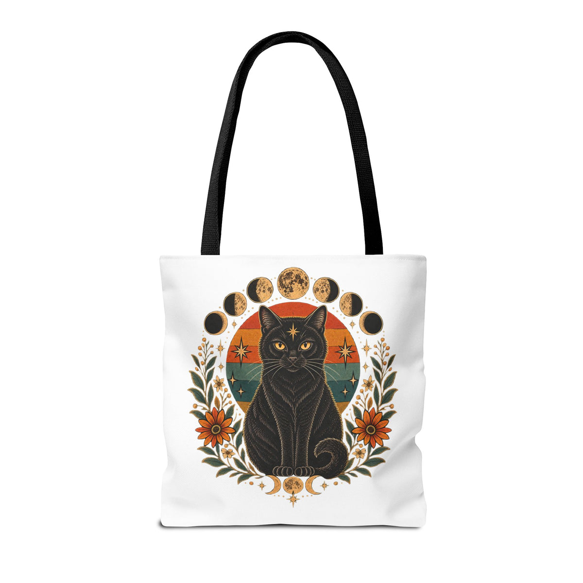 Mystic Black Cat Moon Phases Tote Bag