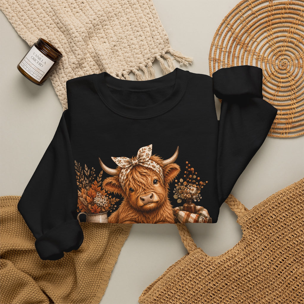 Autumn Highland Cow Cozy Fall Crewneck Sweatshirt