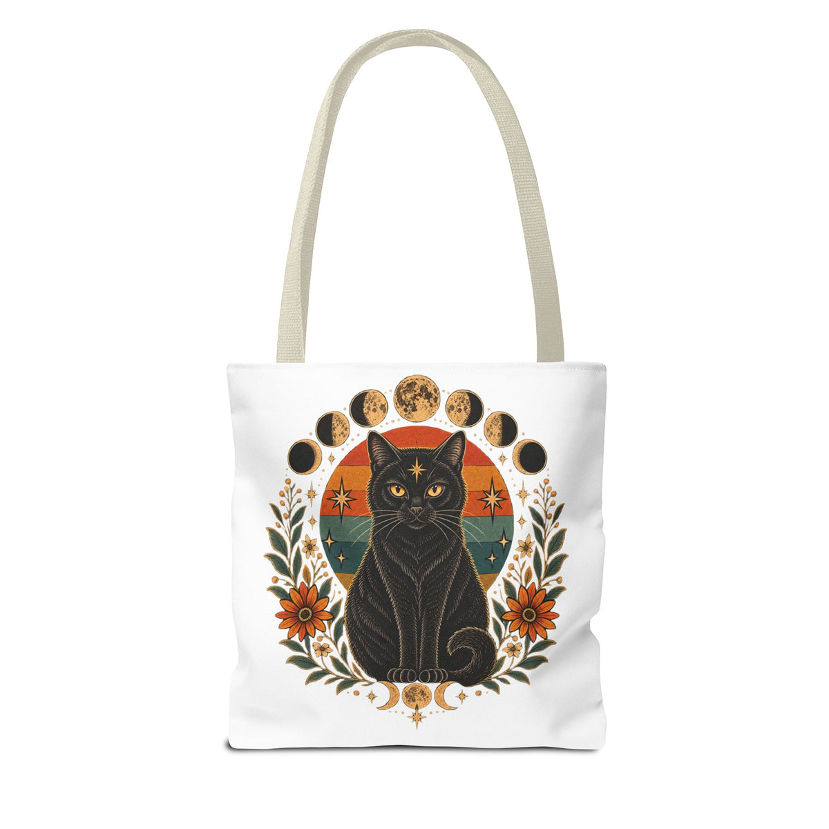 Mystic Black Cat Moon Phases Tote Bag