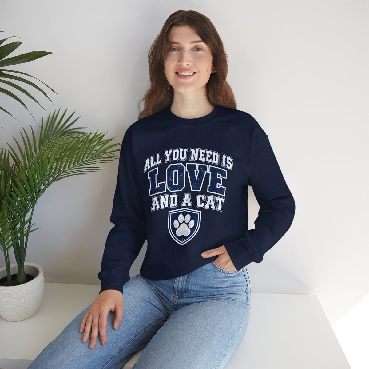 All You Need Is Love and a Cat Crewneck Sweatshirt
