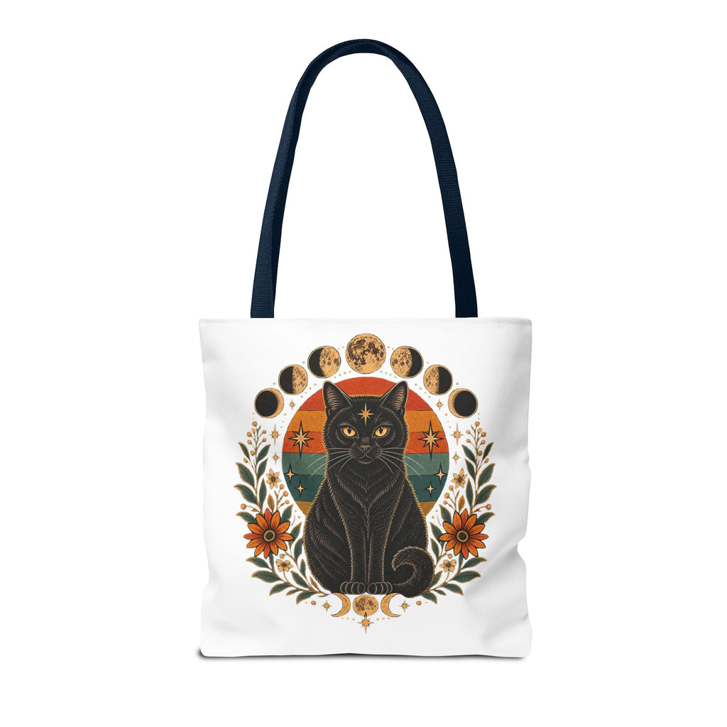 Mystic Black Cat Moon Phases Tote Bag