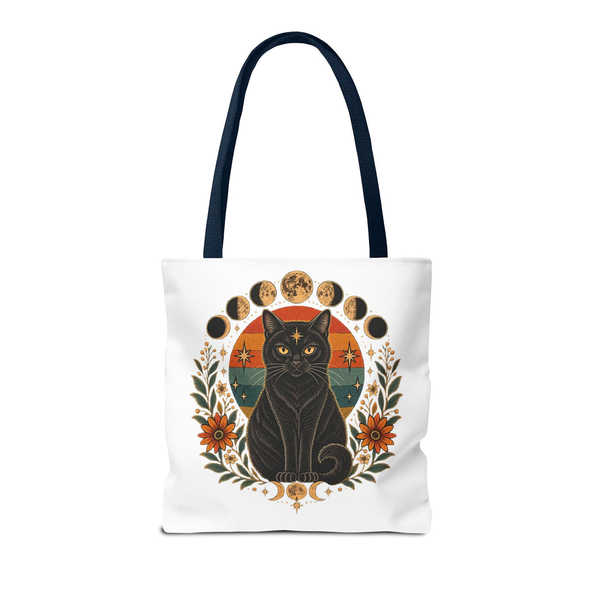 Mystic Black Cat Moon Phases Tote Bag