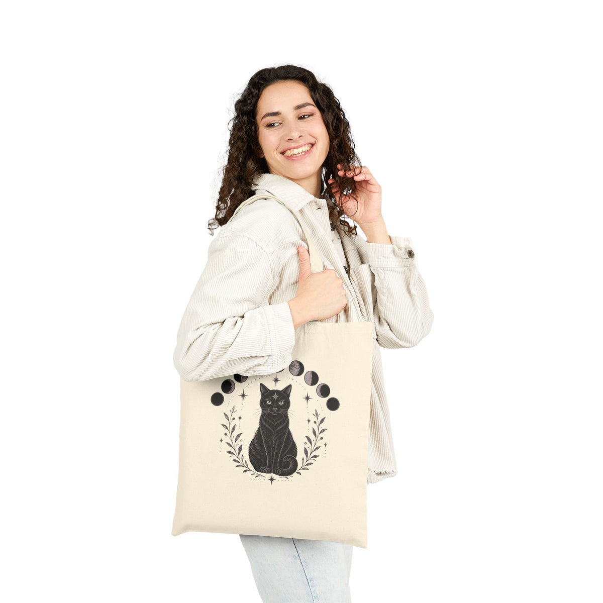 Black Cat Moon Phases Canvas Tote Bag
