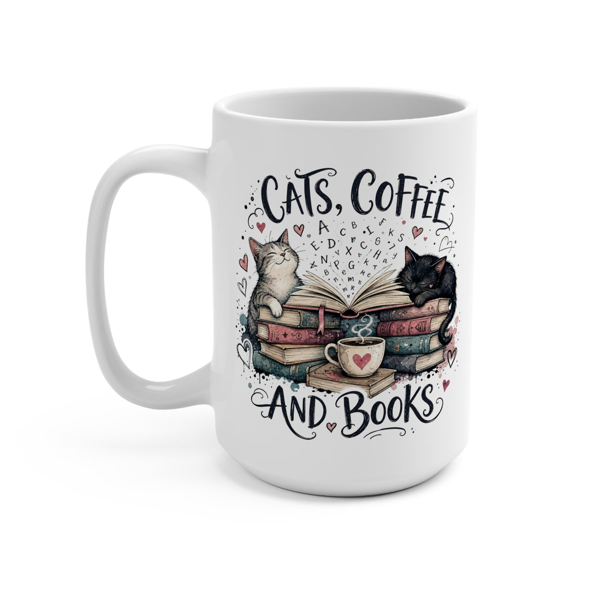 Cats, Coffee and Books Cute Cat Lover 15oz Coffee Mug