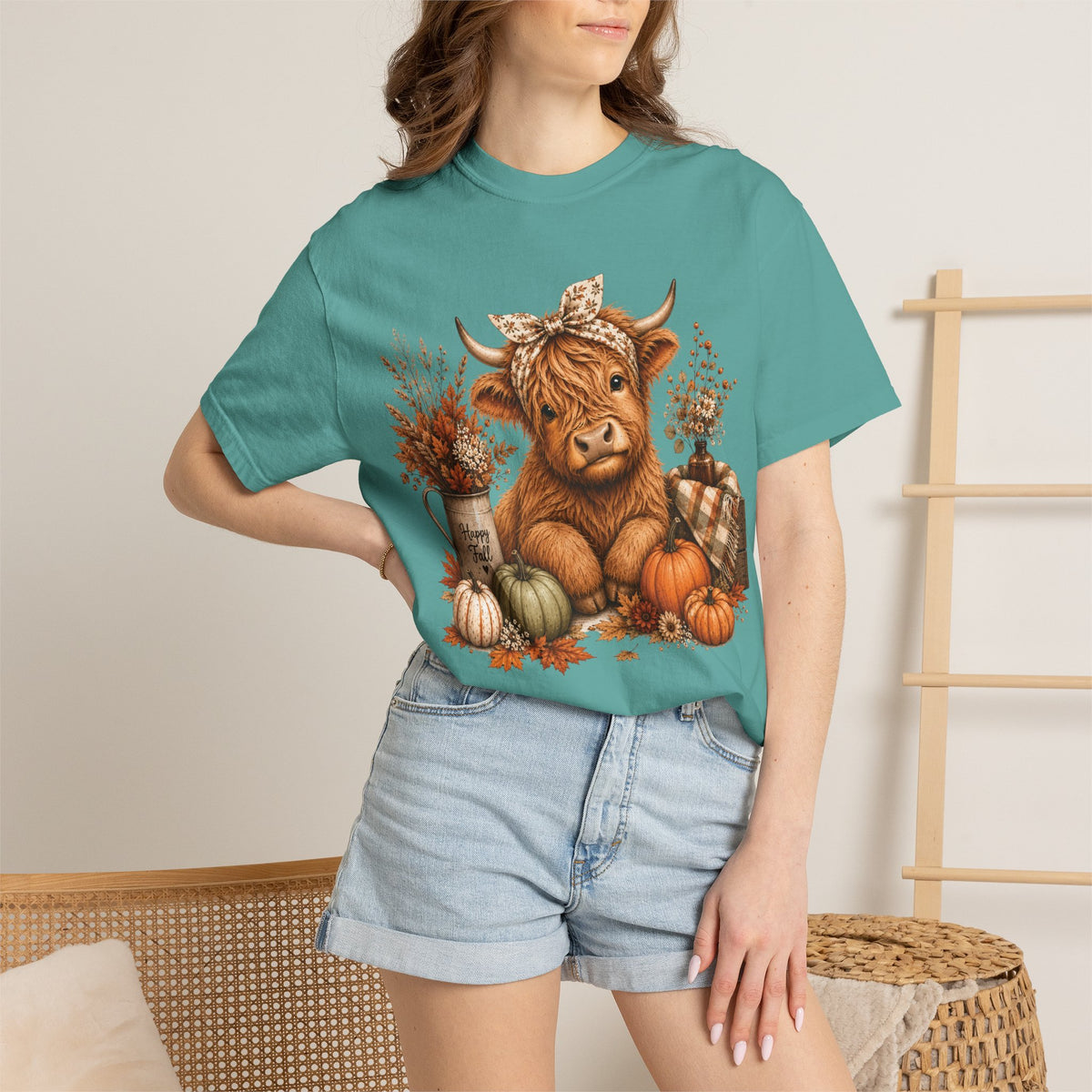 Autumn Highland Cow Cozy Fall T-Shirt (Comfort Colors)