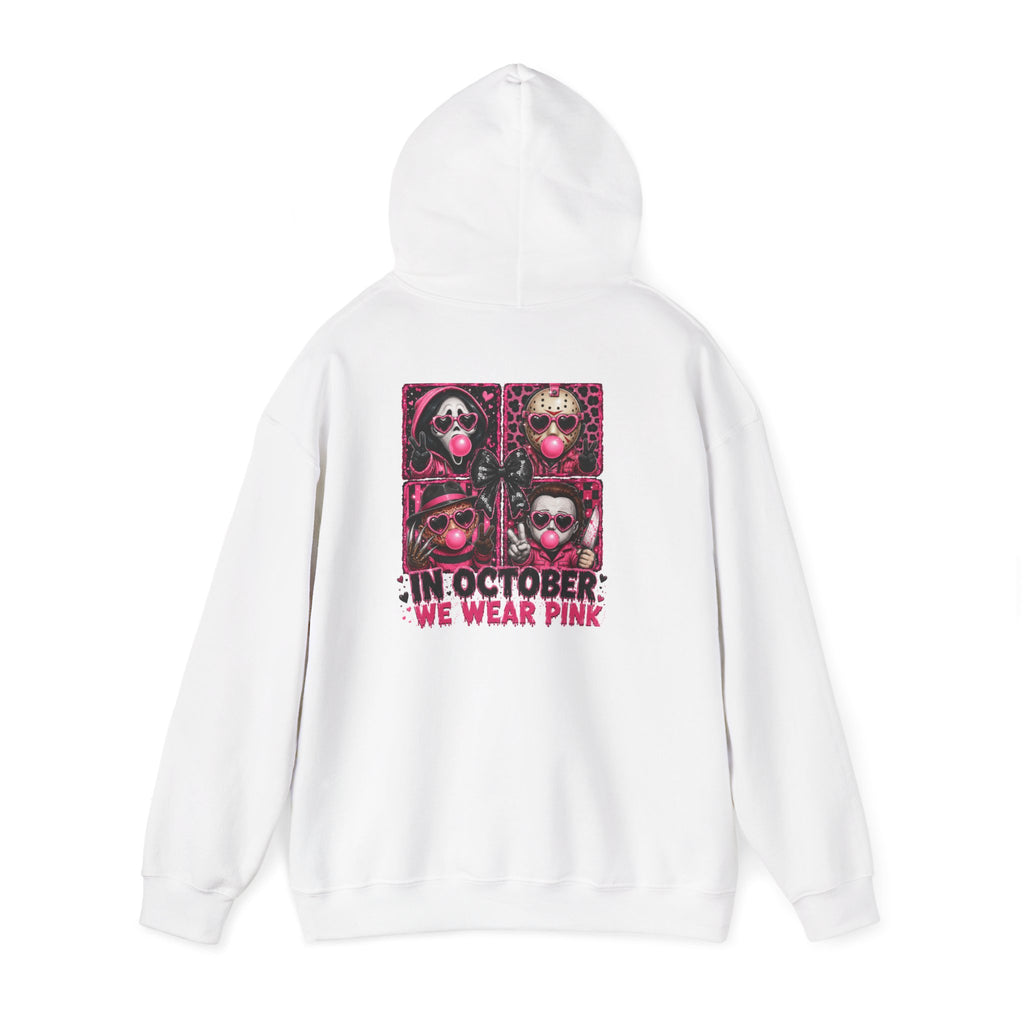 “In October We Wear Pink” Halloween Breast Cancer Awareness Hoodie (Front & Back Design)