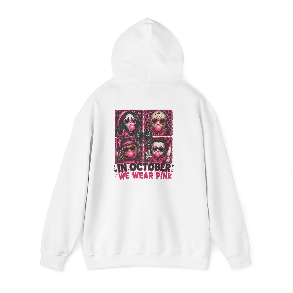 “In October We Wear Pink” Halloween Breast Cancer Awareness Hoodie (Front & Back Design)