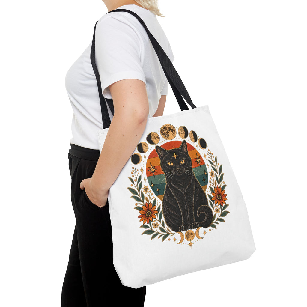Mystic Black Cat Moon Phases Tote Bag