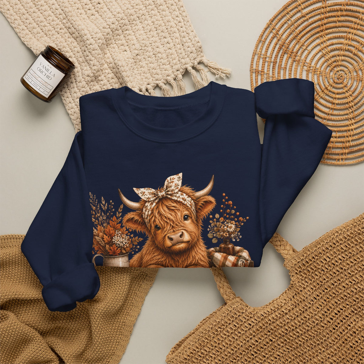 Autumn Highland Cow Cozy Fall Crewneck Sweatshirt
