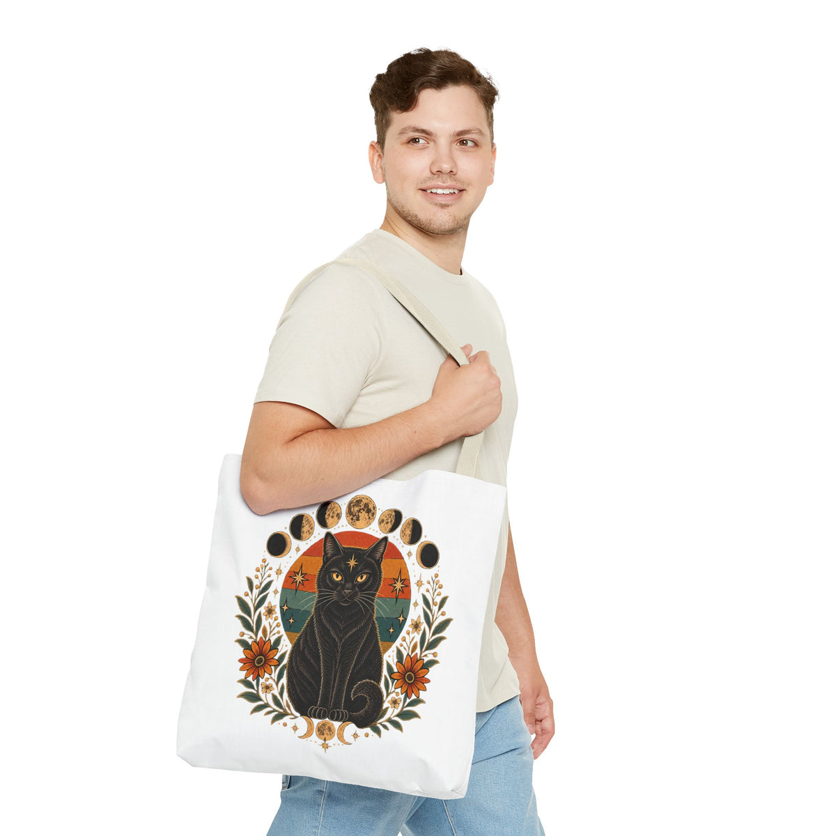 Mystic Black Cat Moon Phases Tote Bag