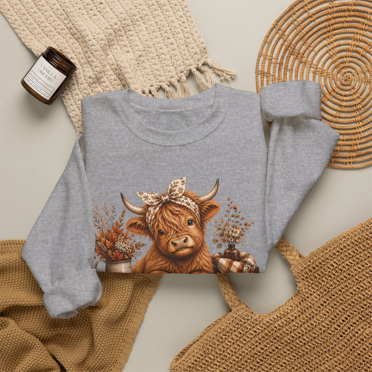 Autumn Highland Cow Cozy Fall Crewneck Sweatshirt
