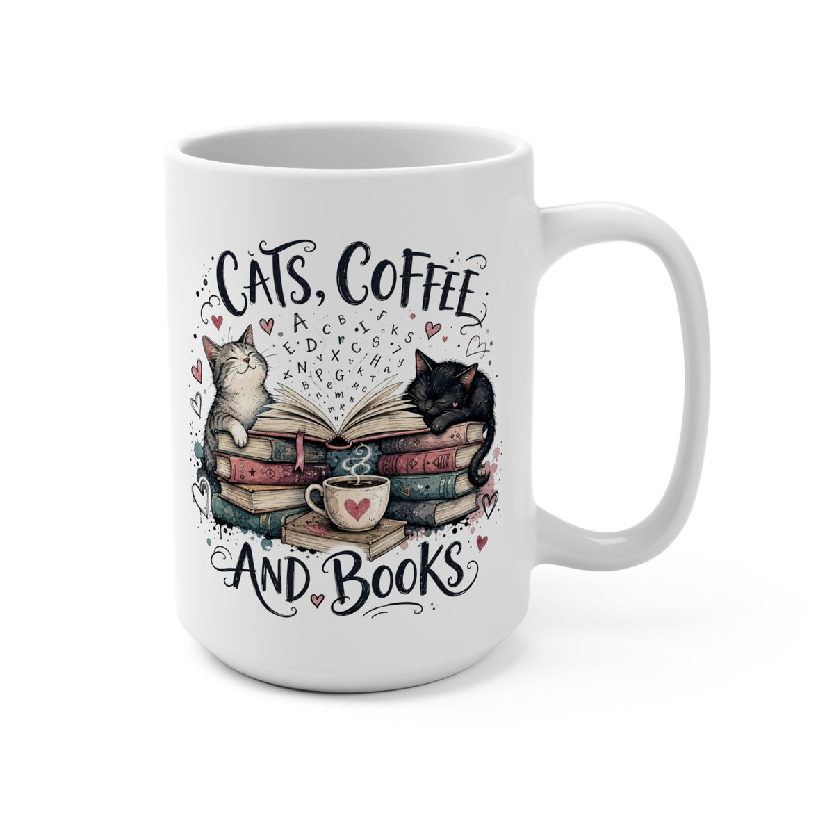 Cats, Coffee and Books Cute Cat Lover 15oz Coffee Mug