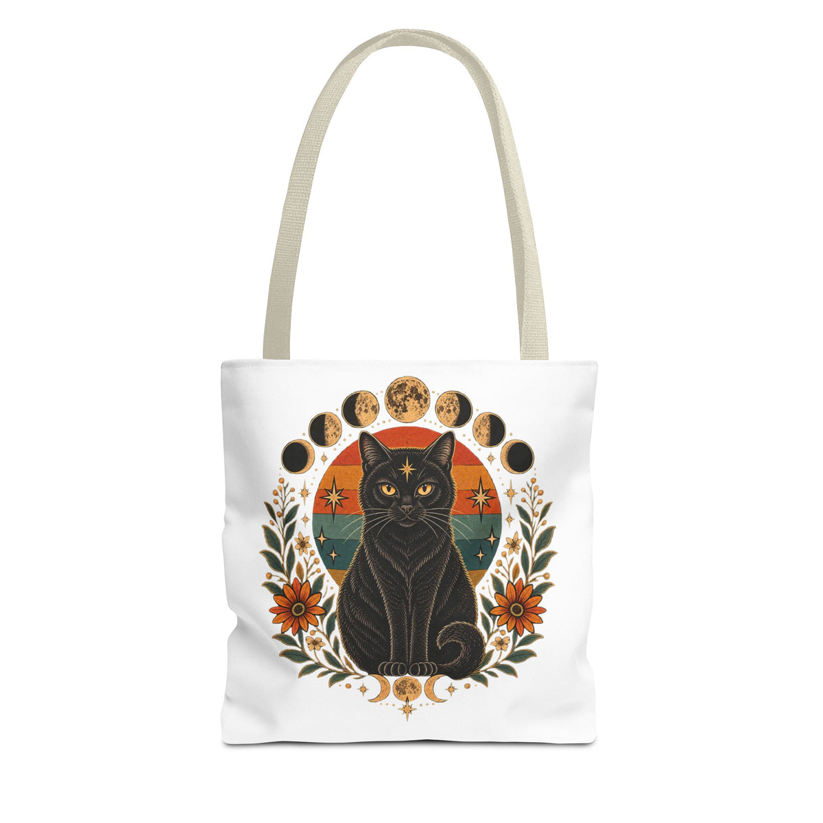 Mystic Black Cat Moon Phases Tote Bag